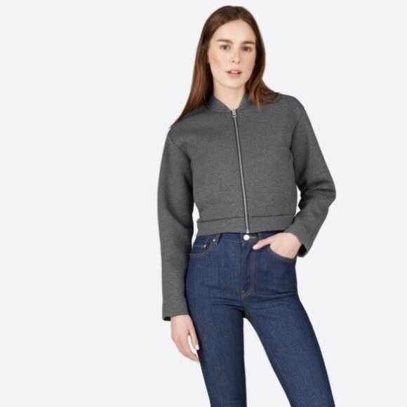 EVERLANE Street Fleece Cropped Bomber Jacket Grey Crop Minimalist Preppy X-Small - Picture 1 of 13